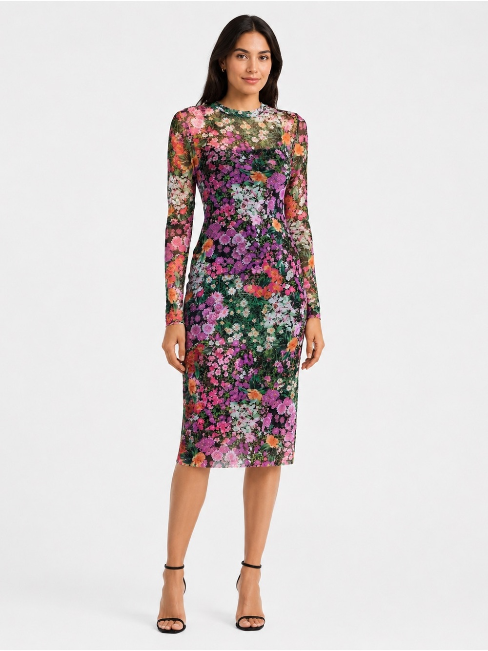NWT AFRM Loah Digital Floral Long Sleeve Mesh Midi Dress S